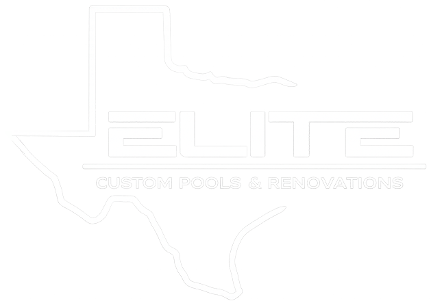 Outline of Texas with the text "ELITE Custom Pools & Renovations" centered inside, representing a business logo.